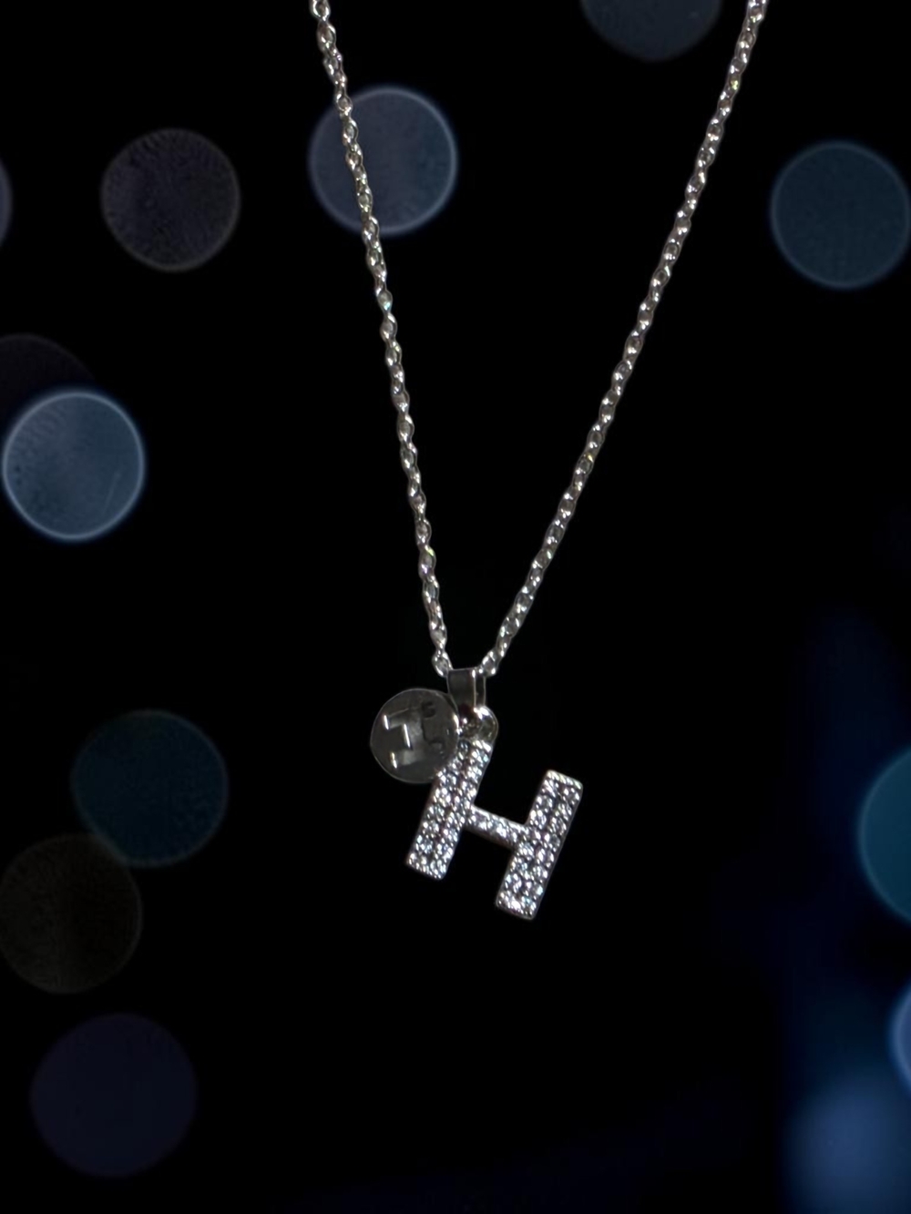 Sparkling 'H' Initial Pendant Necklace in Silver